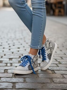 Circus by Sam Edelman Gray Snake-Print Sneakers with Blue Laces